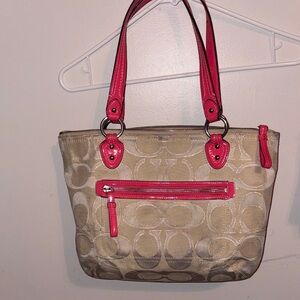 Coach Poppy Signature Metallic Outline Hallie Tote Handbag